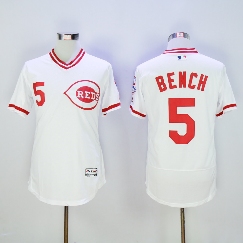 Men MLB Cincinnati Reds 5 Bench white Throwback 1976 jerseys